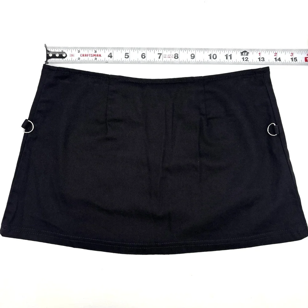 Vintage 90s Y2K DOGPILE Black Low Rise Zip Up D-ring Micro Skirt XS 26x11
